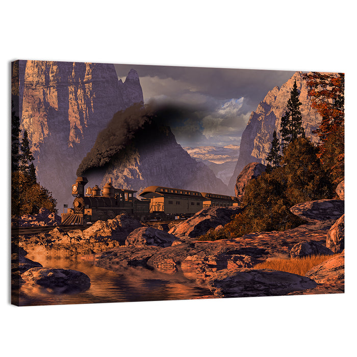 Old West Steam Locomotive Wall Art as a canvas print