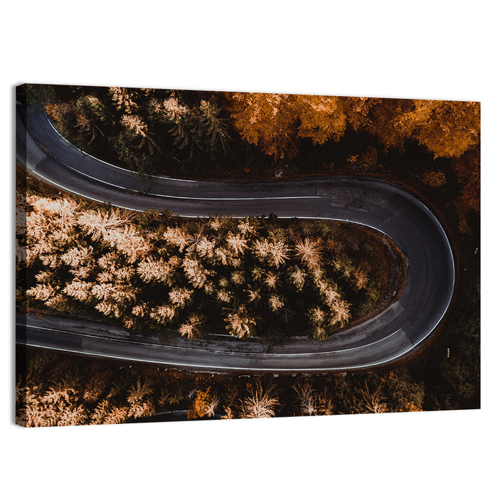 Hairpin Turn in Autumn Forest Wall Art as a canvas print