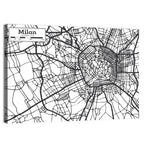 Milan City Map Monochrome Wall Art