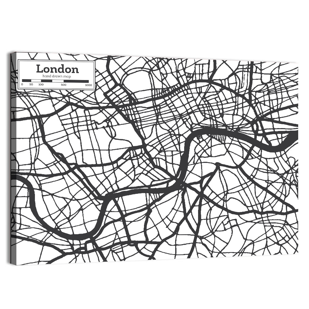 Hand Drawn London Map Wall Art, canvas print, landscape