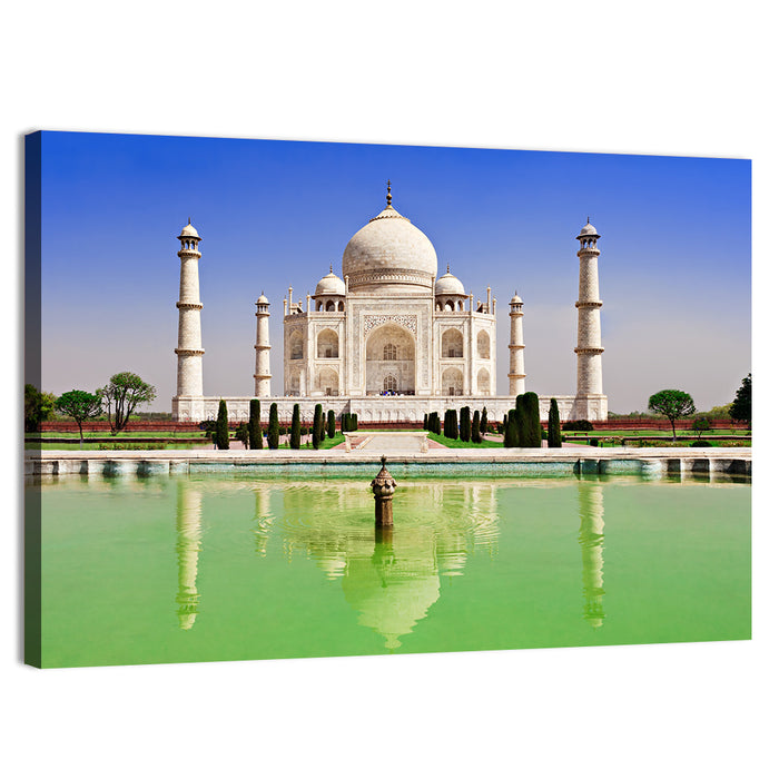 Taj Mahal Day Reflection Wall Art as a canvas print