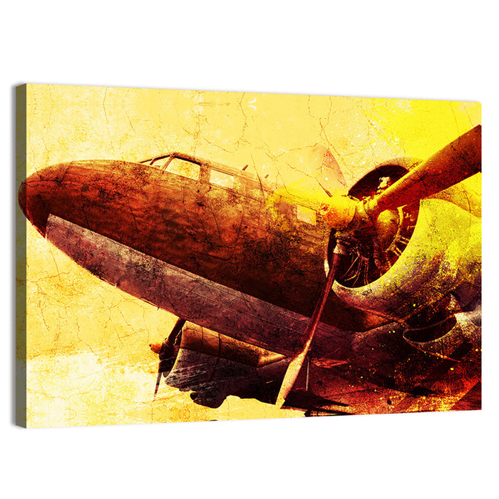 Grunge Military Propeller Plane Wall Art as a canvas print