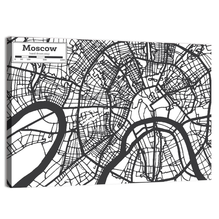 Minimalist Moscow City Map Wall Art as a canvas print