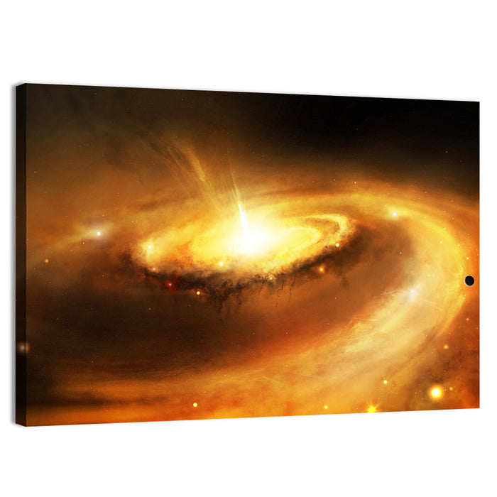 Galaxy Core with Golden Flare Wall Art as a canvas print