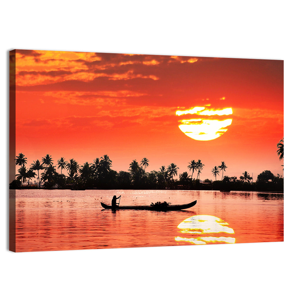 Boat and Fisherman Silhouette Wall Art
