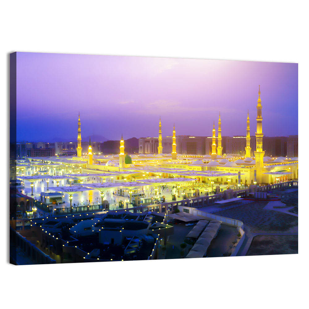 Al-masjid An-nabawi at Dusk Wall Art, canvas print, landscape