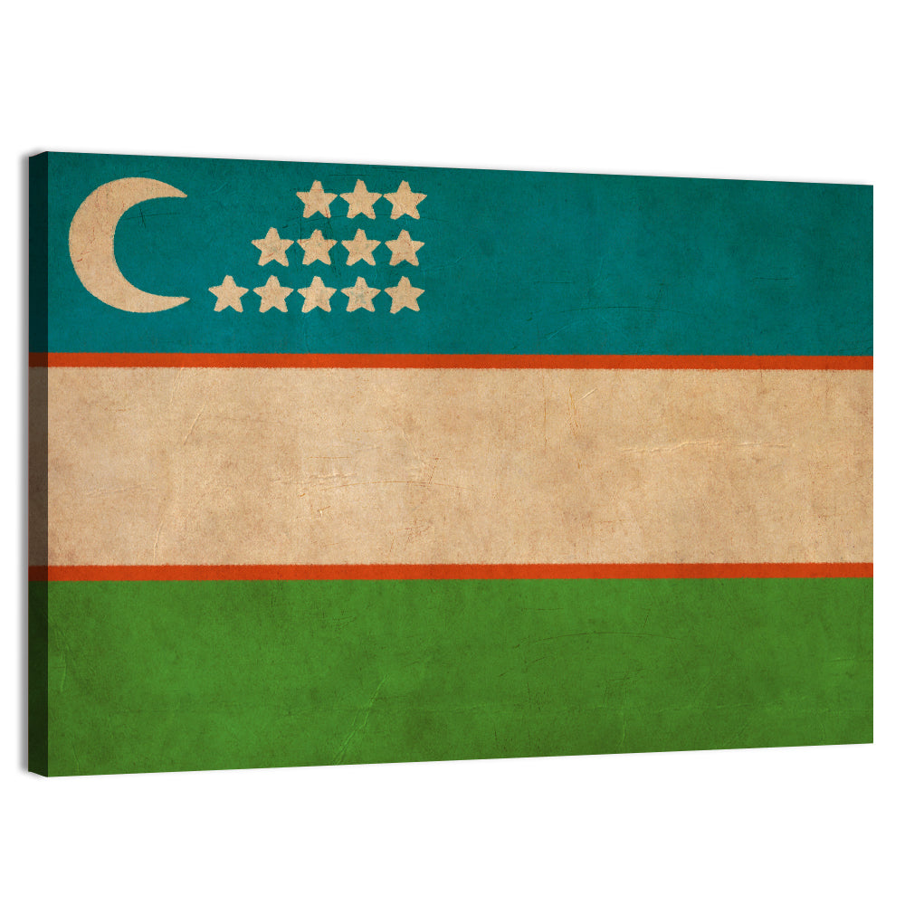 Uzbekistan Flag with Crescent and Stars Wall Art, canvas print, landscape