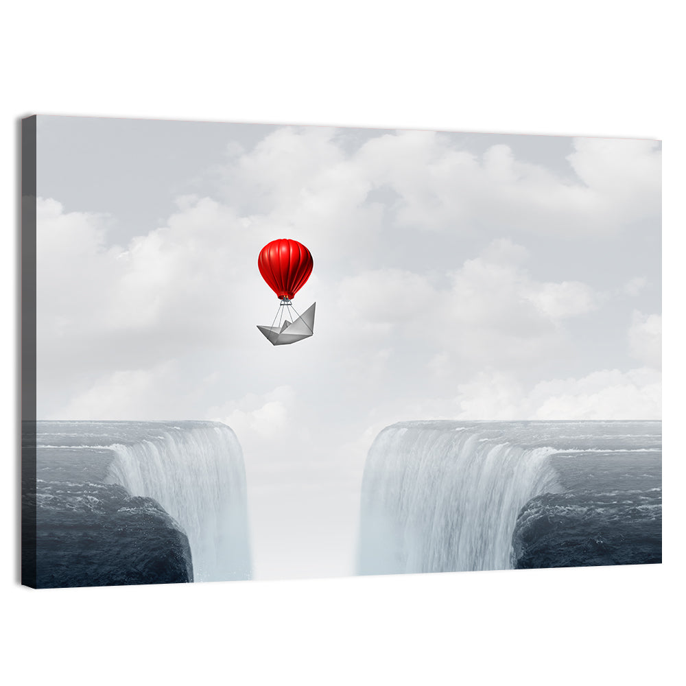 Paper Boat Suspended by Red Balloon Wall Art
