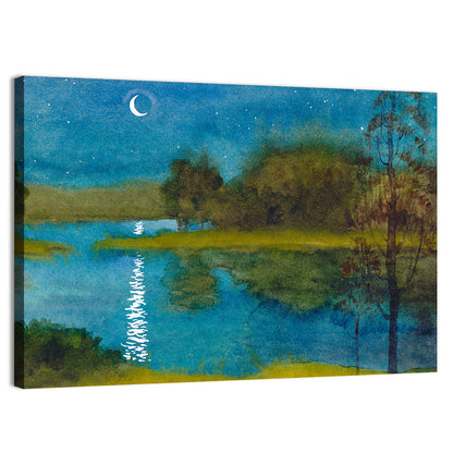 Quiet River Under Moonlight Wall Art