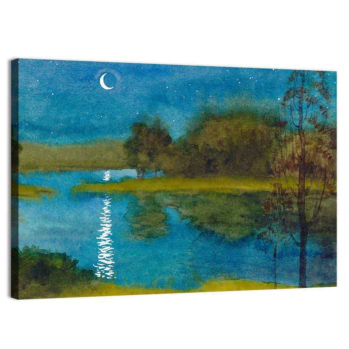 Quiet River Under Moonlight Wall Art as a canvas print
