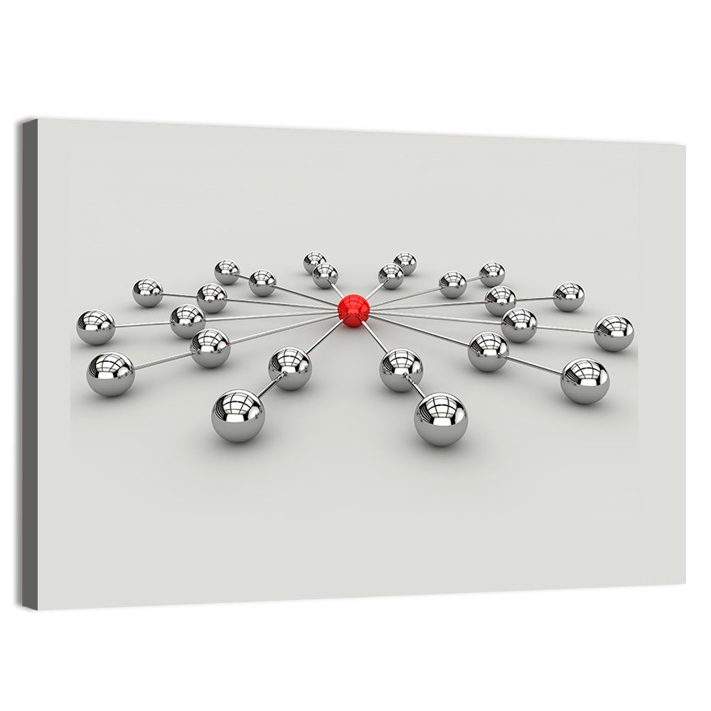 Radial Network with Red Hub Wall Art