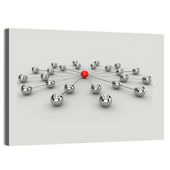 Radial Network with Red Hub Wall Art as a canvas print