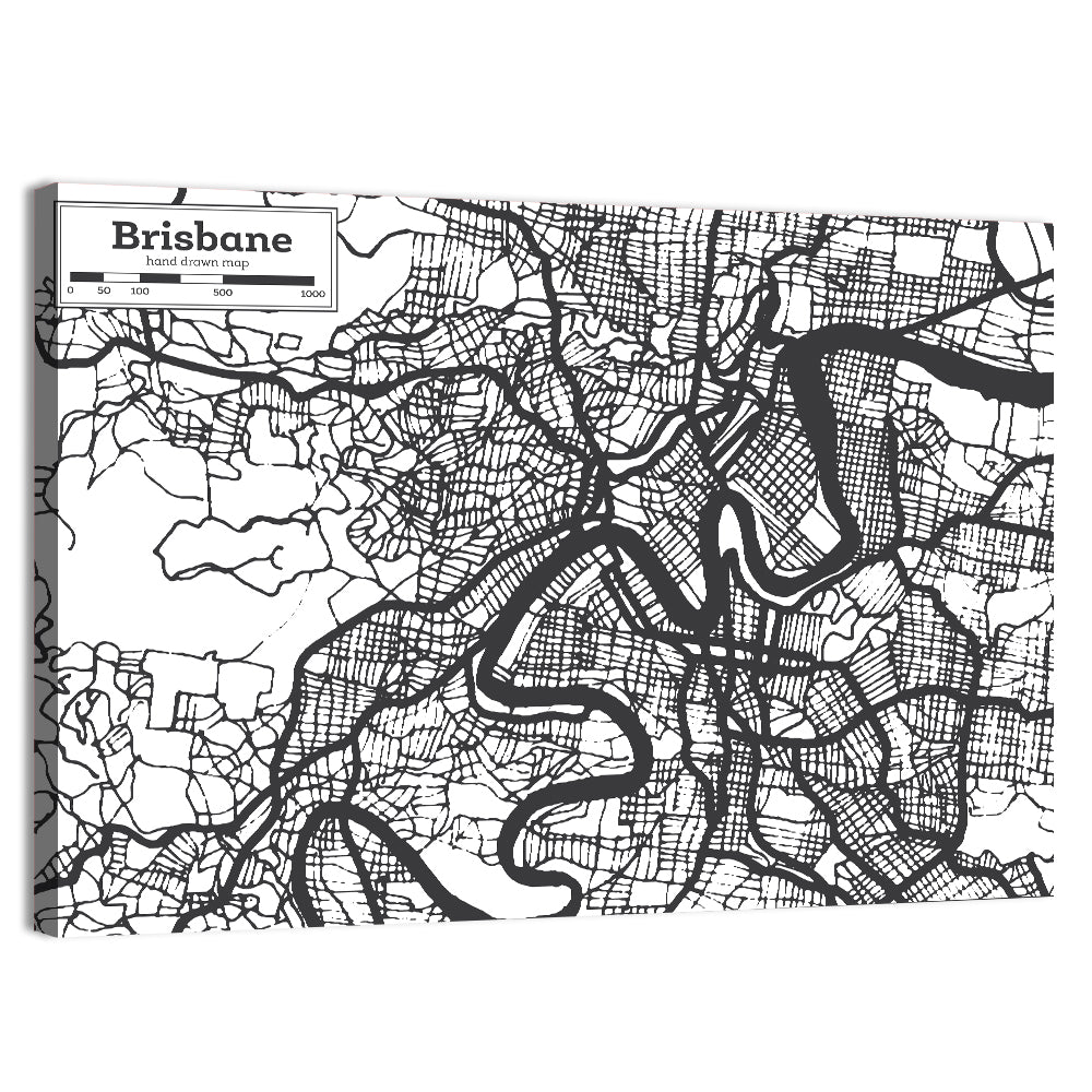 Brisbane Hand-drawn City Map Wall Art