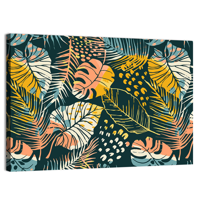 Tropical Monstera Palm Pattern Wall Art as a canvas print