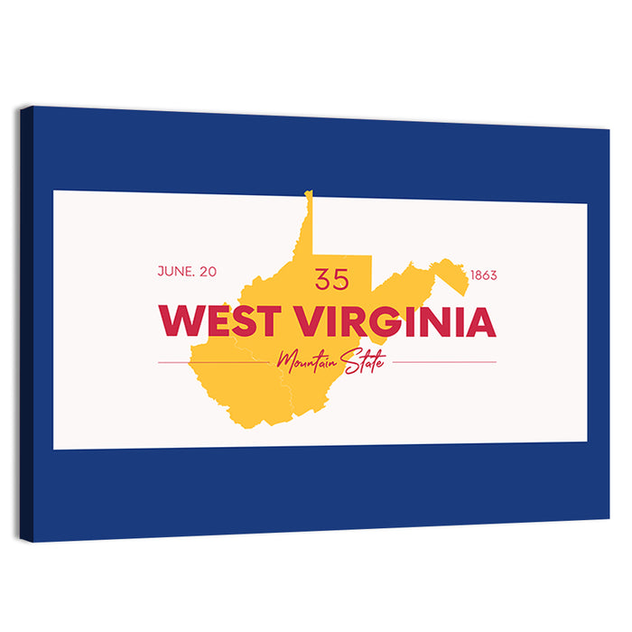 Golden West Virginia Map Wall Art as a canvas print