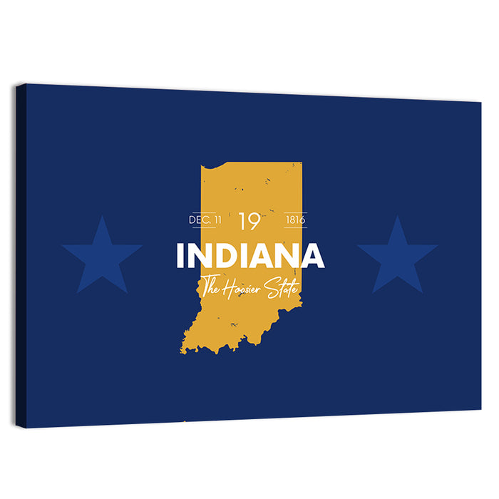 Indiana Typographic Map Wall Art as a canvas print
