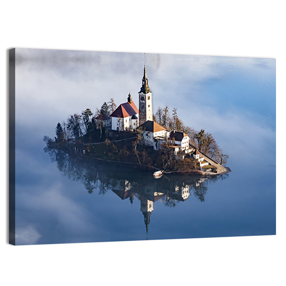Lake Bled In Early Morning With Fog Wall Art