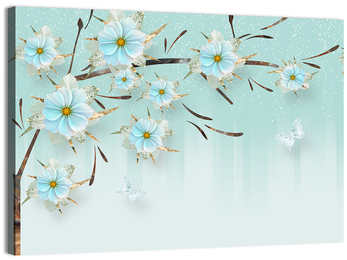 Ethereal Blue Floral Branch Wall Art as a canvas print