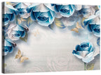 Blue Rose Border with Gold Butterflies Wall Art