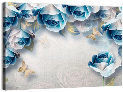 Blue Rose Border with Gold Butterflies Wall Art