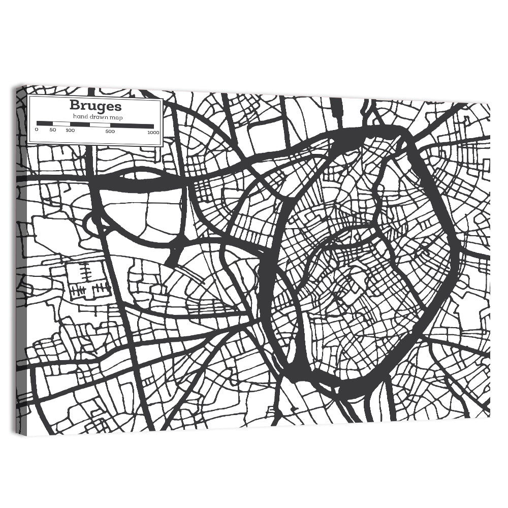 Bruges Street Grid Map Wall Art