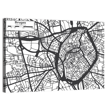 Bruges Street Grid Map Wall Art