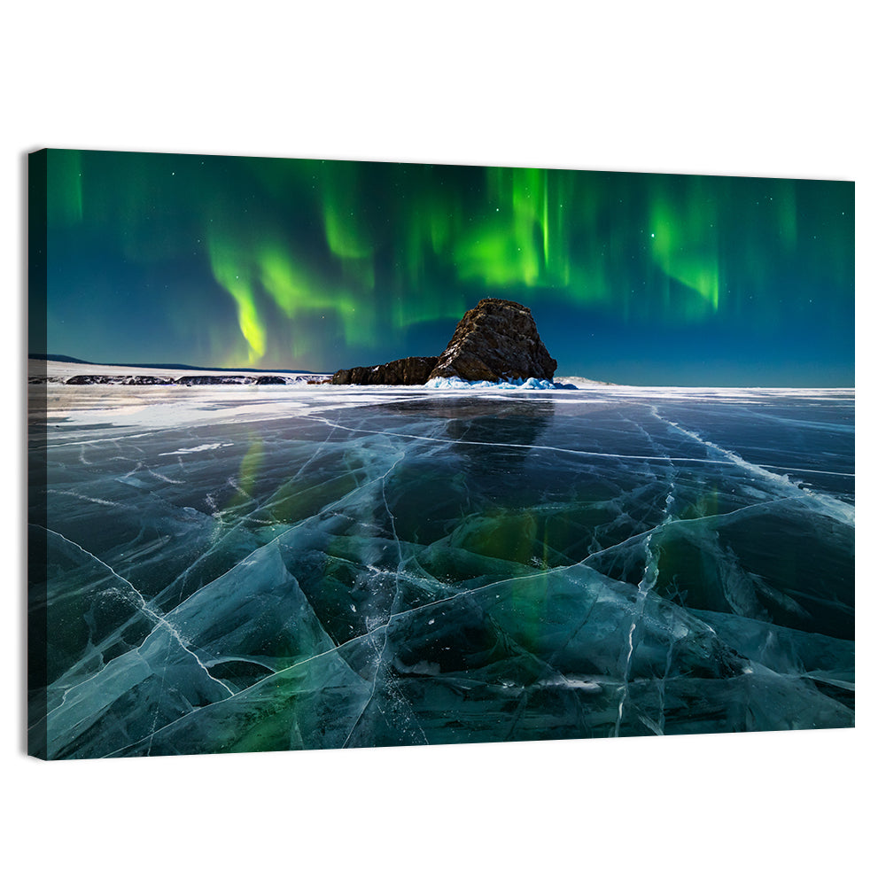 Aurora Borealis Over Frozen Lake Baikal Wall Art
