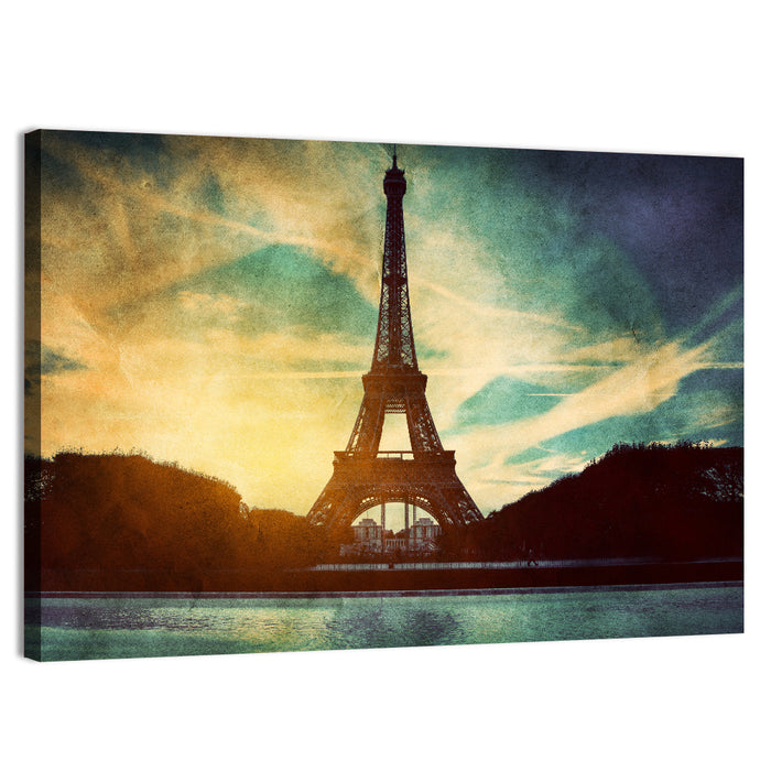 Eiffel Tower Sunset Reflection Wall Art as a canvas print