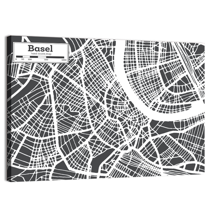 Basel River Bend Map Wall Art as a canvas print