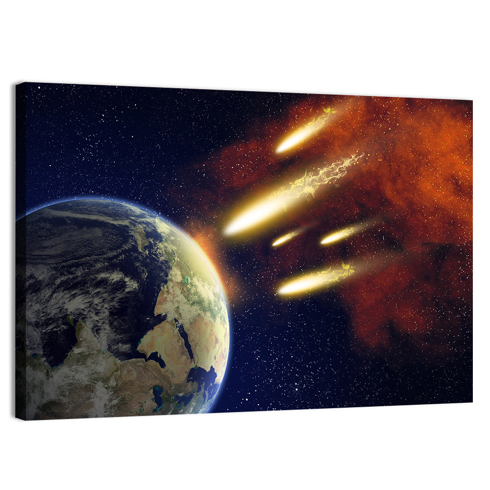 Earth and Flying Asteroids Wall Art
