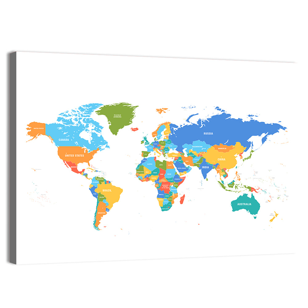 Colorful Political World Map Wall Art
