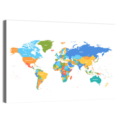 Colorful Political World Map Wall Art