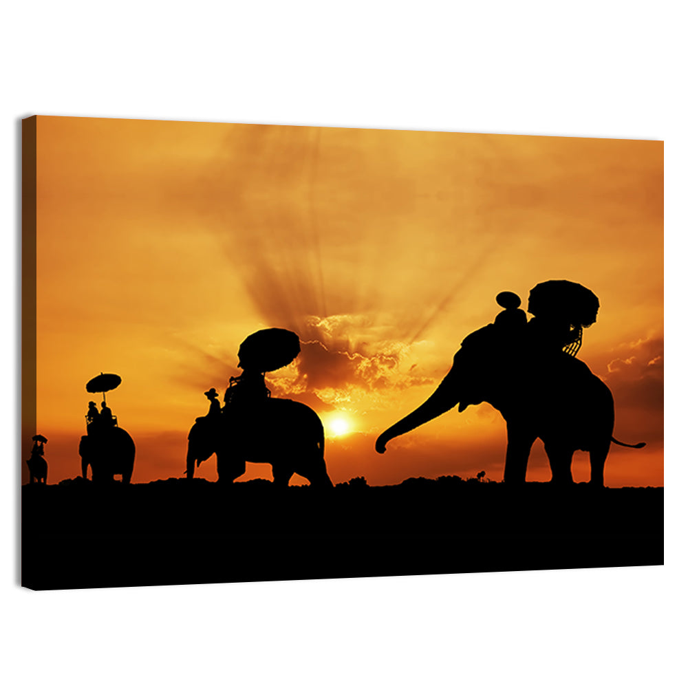 Thai Sunset Elephant Silhouette Wall Art, canvas print, landscape