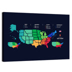 Color Coded US Regions Map Wall Art