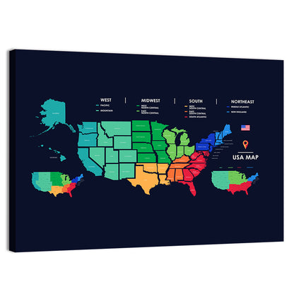 Color Coded US Regions Map Wall Art
