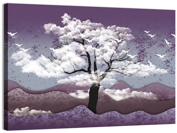 Ethereal Purple Tree Landscape Wall Art as a canvas print