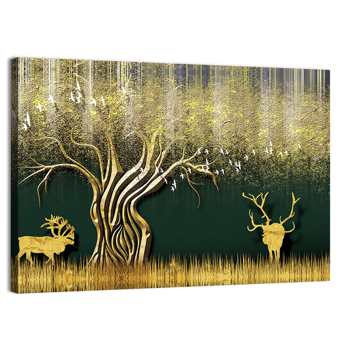Golden Jungle Deer Scene Wall Art as a canvas print