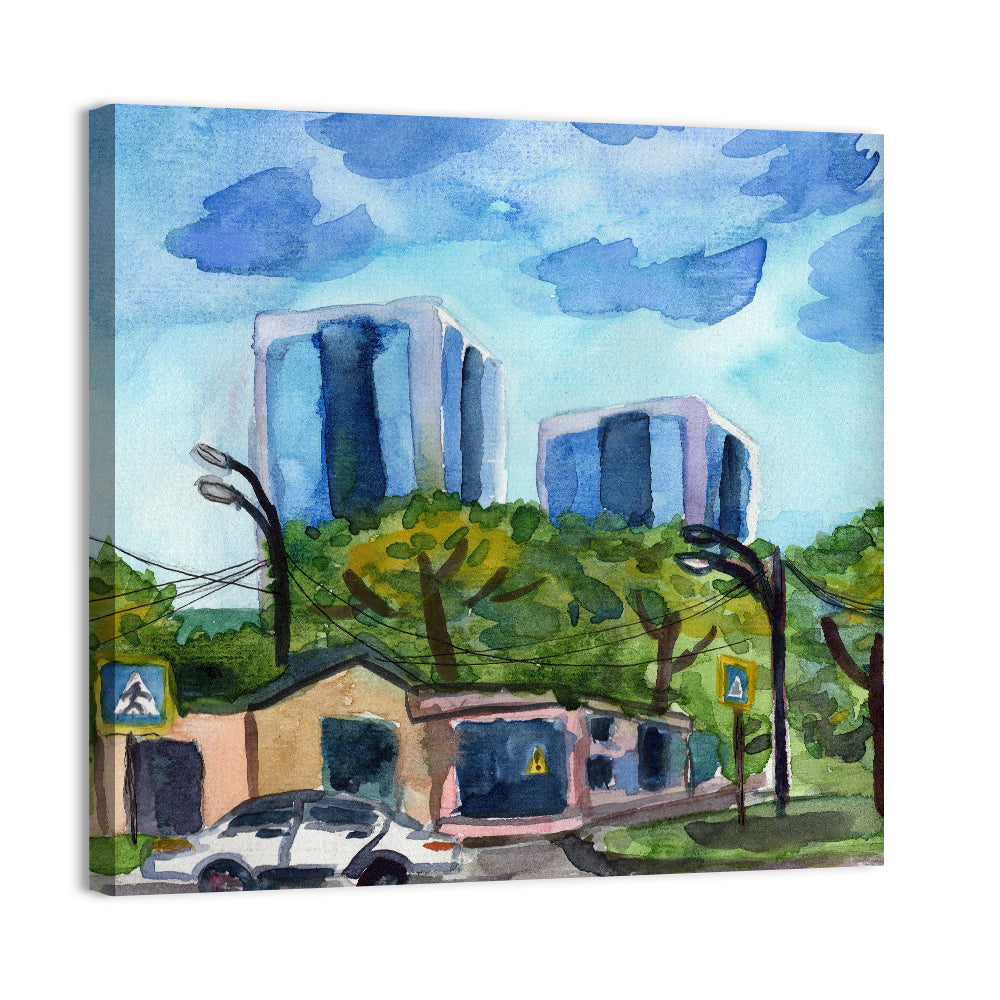 Business Center Sketch Wall Art, canvas print, square