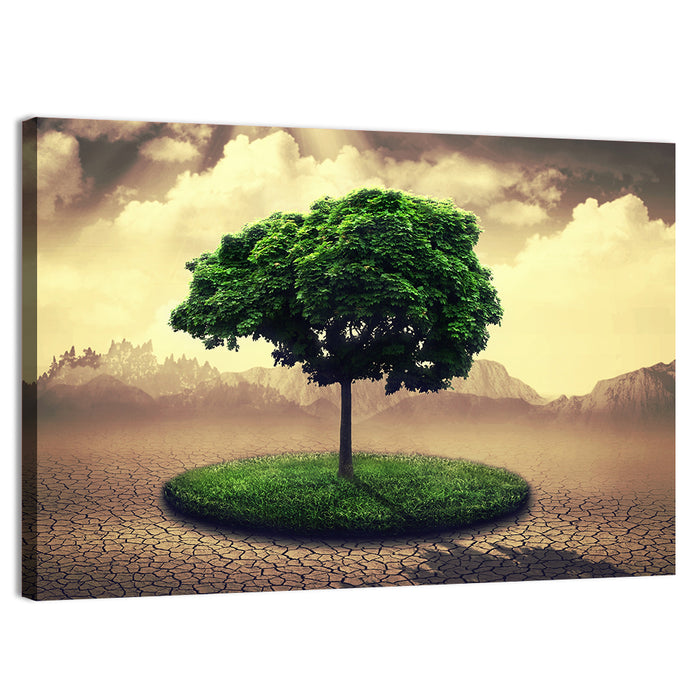Circular Grass Oasis with Lone Tree Wall Art as a canvas print