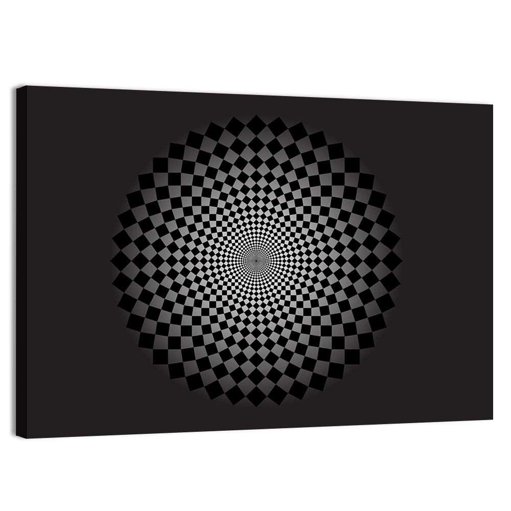 Monochrome Checkerboard Spiral Wall Art, canvas print, landscape