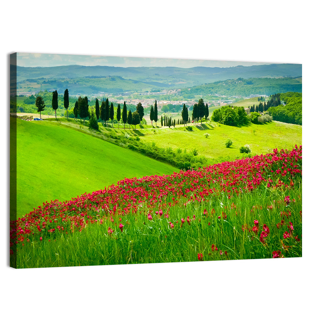 Tuscany Hill with Red Wildflowers Wall Art