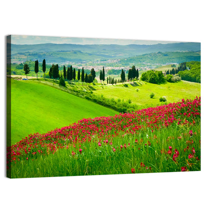 Tuscany Hill Covered By Red Flowers Wall Art