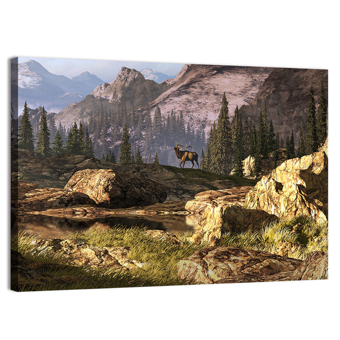 Elk in the Rocky Mountains Wall Art as a canvas print