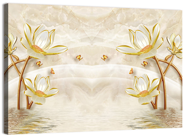 3d Lotus and Butterfly Illustration Wall Art as a canvas print