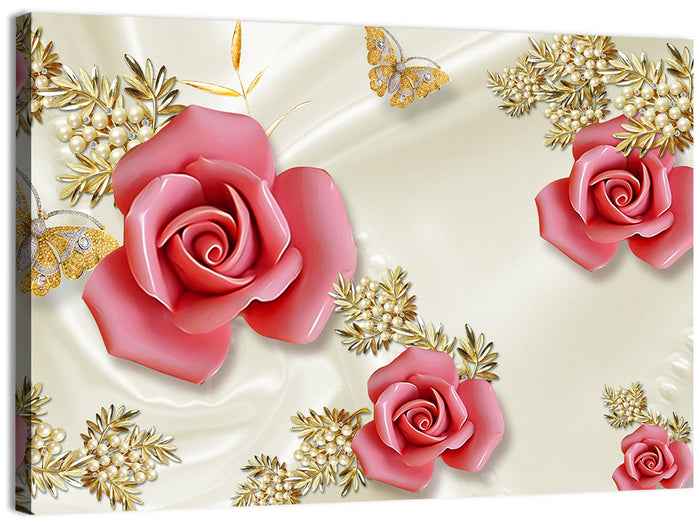 Golden Pearl Floral Illustration Wall Art as a canvas print