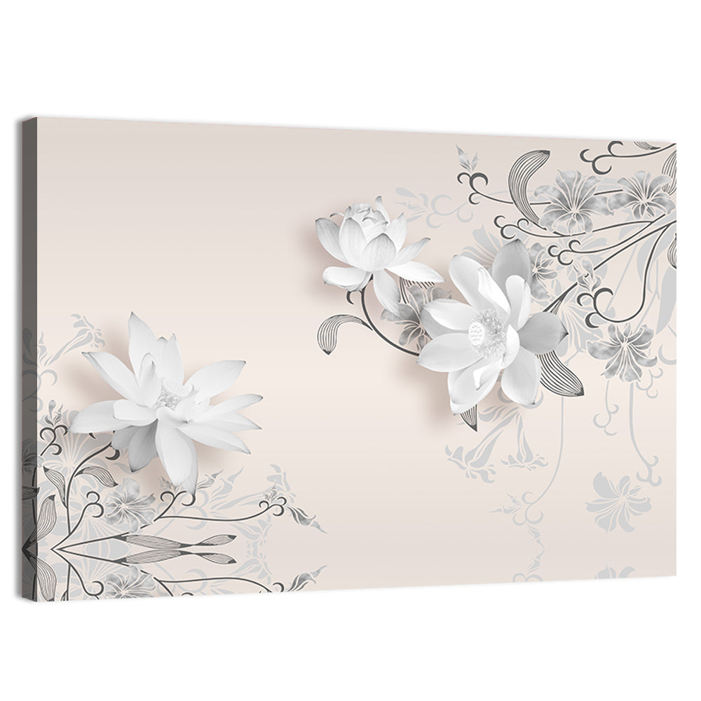3d Floating Lotus Illustration Wall Art, canvas print, landscape