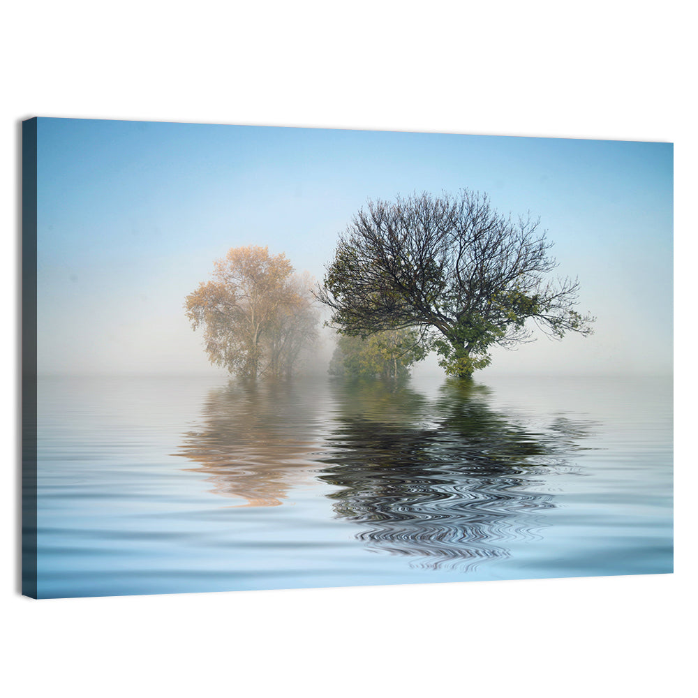 Misty Lake Reflection Wall Art