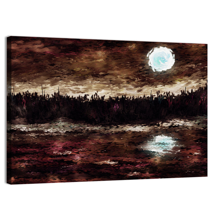Moonlit Marsh Reflection Wall Art as a canvas print
