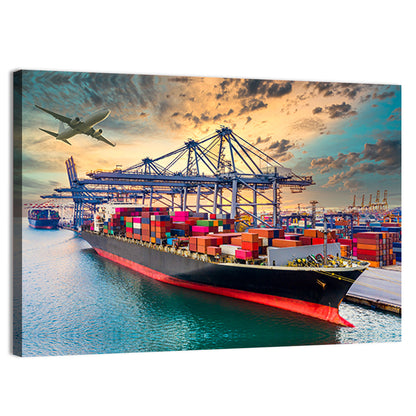 Container Ship in Harbor Wall Art