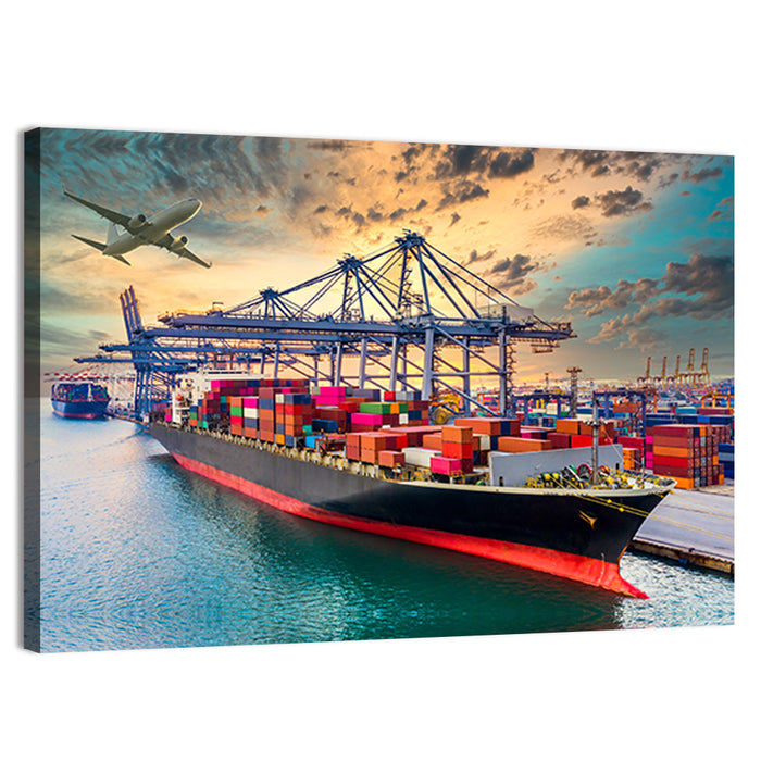 Container Ship in Harbor Wall Art as a canvas print